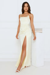 Gilded Empress Satin Maxi Dress Yellow