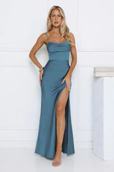 Formal Dream Satin Maxi Dress Teal
