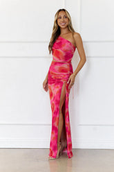 Vibrant Vista One-Shoulder Cutout Maxi Dress Pink